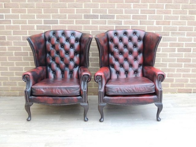 Preview of the first image of Chesterfield Vintage Queen Anne Armchairs (UK Delivery).