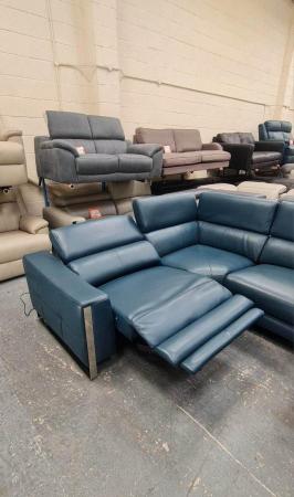 Image 2 of Torres turquoise leather electric recliner corner sofa