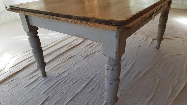Image 3 of Farmhouse Dining Table - Rustic Shabby Chic / Half Painted