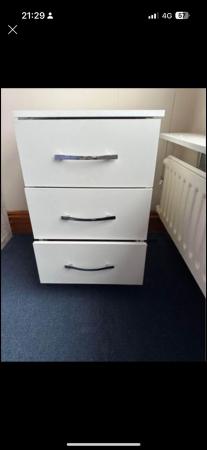 Image 1 of Brand New three chest drawer white finish wooden bed side