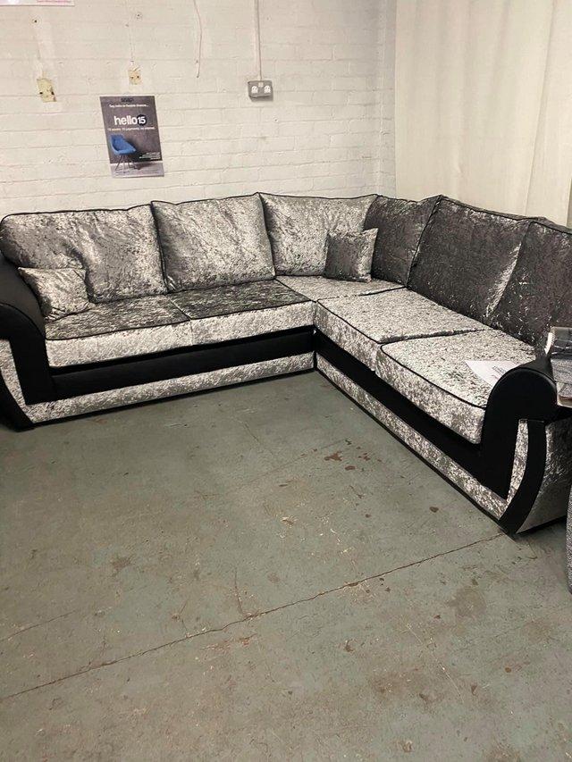 Preview of the first image of Shannon 2 corner 2 sofa in black PU with silver CV.