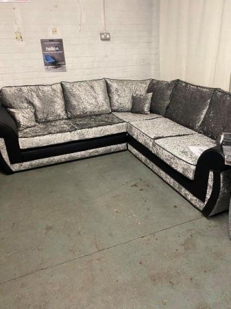 Image 1 of Shannon 2 corner 2 sofa in black PU with silver CV