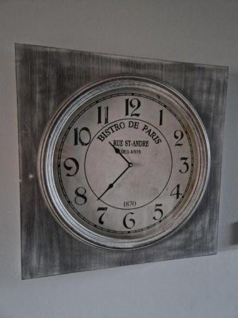 Image 1 of Large Square Grey Wall Clock (Wood and Glass)