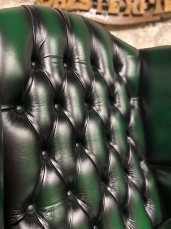 Image 10 of Queen Anne Wingbacked Armchair Green Leather
