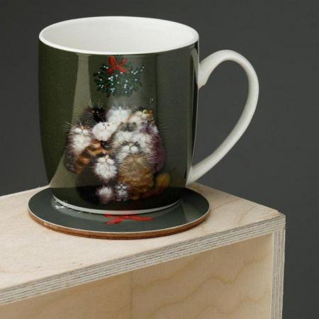 Image 3 of Kim Haskins 12 Cats of Christmas Porcelain Mug & Coaster Set