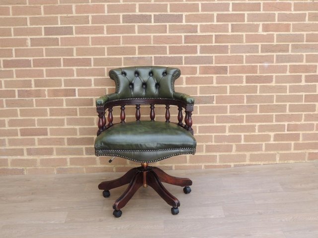Preview of the first image of Antique Green Chesterfield Captains Chair (UK Delivery).