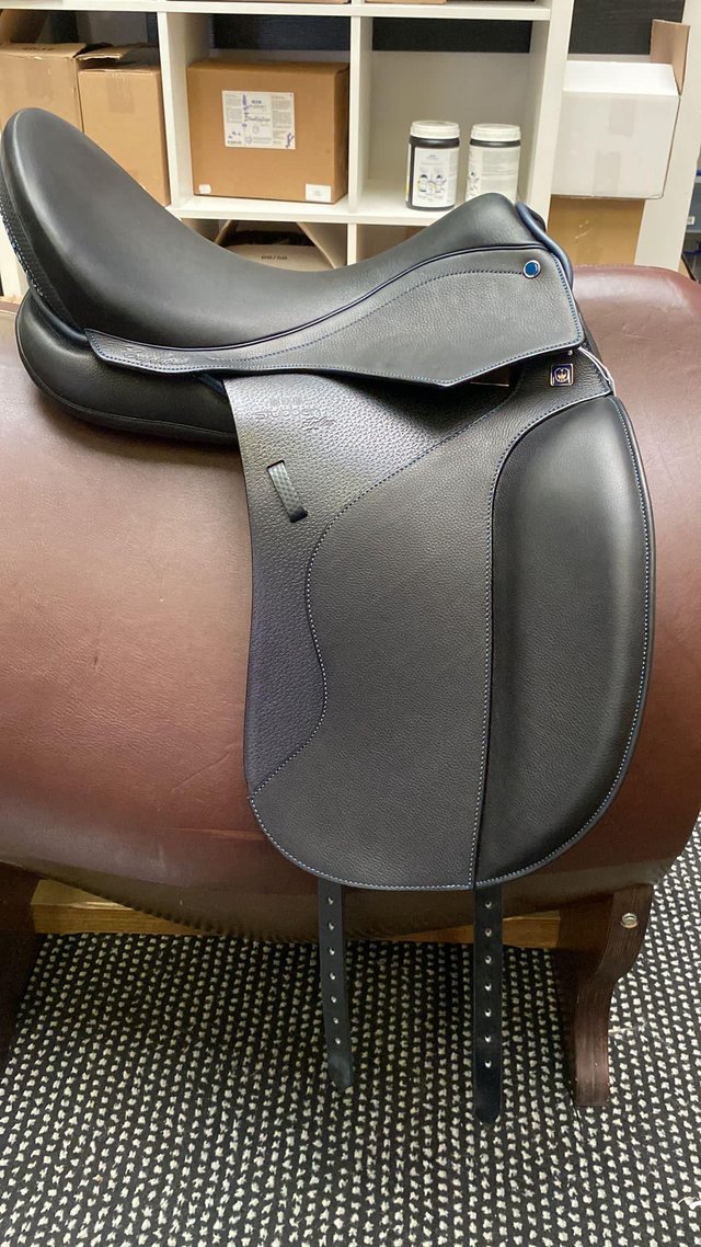 Preview of the first image of Stubben Euphoria Dressage Saddle.  Black. 17.5’.