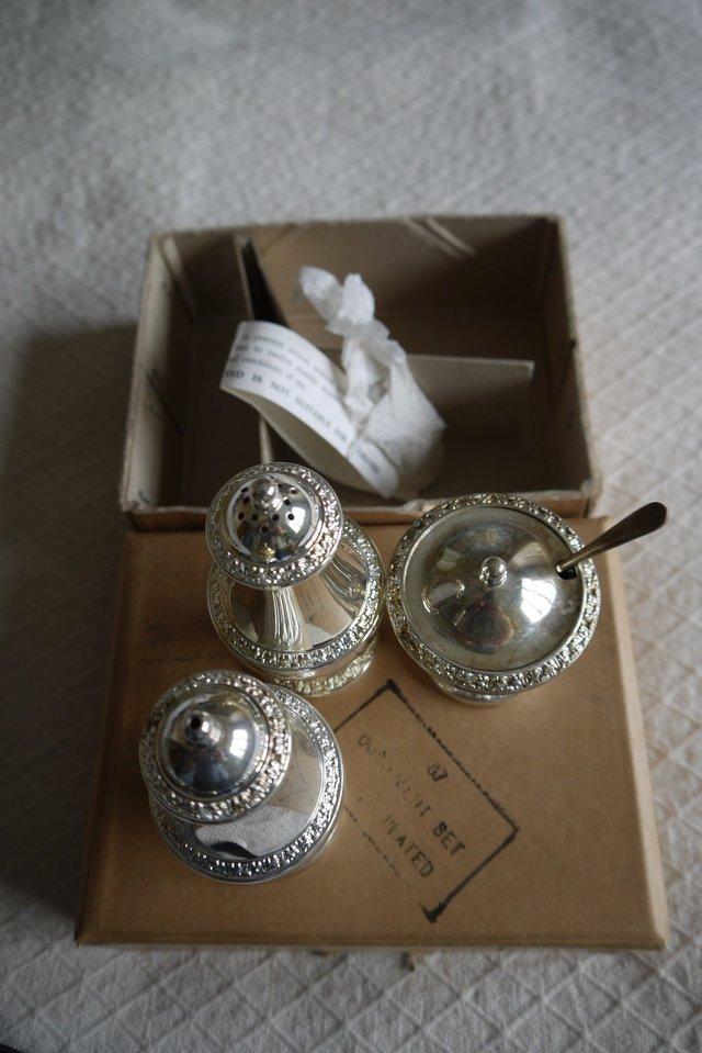 Preview of the first image of Ianthe Silver Plate condiment set.