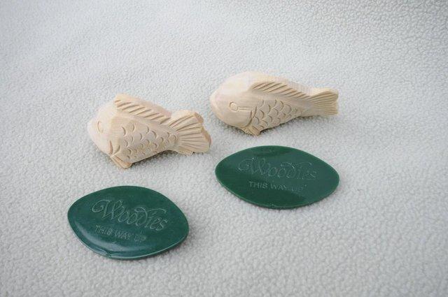 Preview of the first image of Liberty Pair Of Hand Carved Wooden Fragranced Fish.