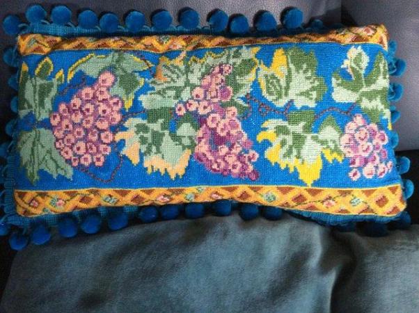 Image 3 of Beautiful hand embroidered cushion of grapes