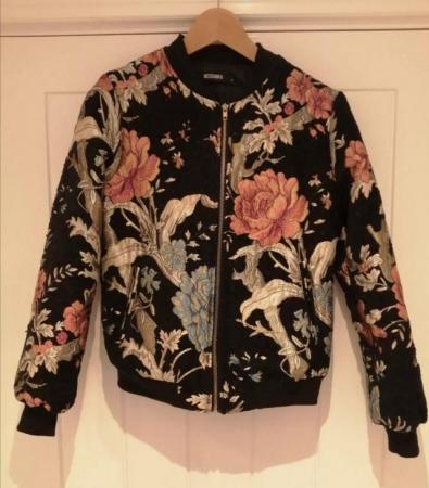 Image 3 of Womens Miss Guided Black Floral Bomber Jacket Size 4