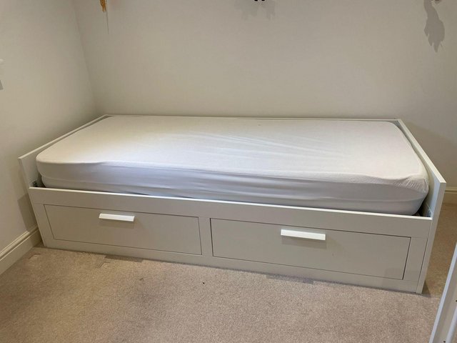 Preview of the first image of IKEA Brimnes bed, white, 80x200cm + Bedding.