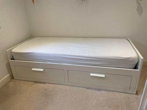 Image 1 of IKEA Brimnes bed, white, 80x200cm + Bedding