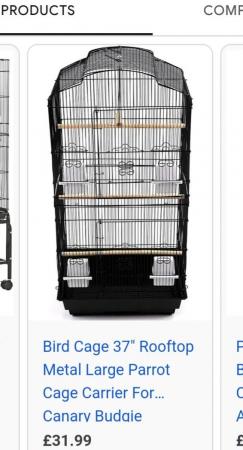 Image 2 of Parrot Bird Cage !  New white plastic water/feeders
