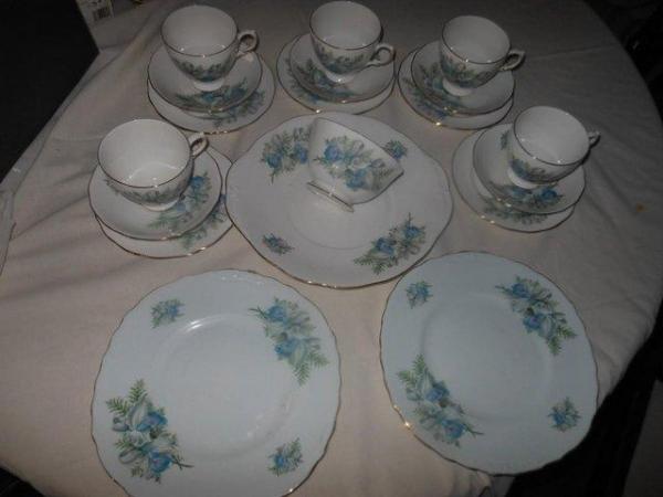Image 1 of Tea Set Cake Plates Sugar Bowl Blue Orchid