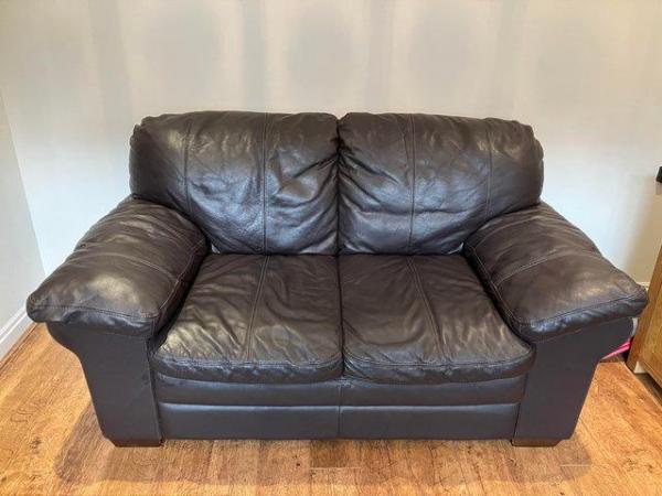 Image 1 of 2 x matching pair of leather sofas