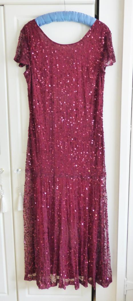 Preview of the first image of AS NEW DESIGNED BURGUNDY FULLY SEQUINNED EVENING GOWN.