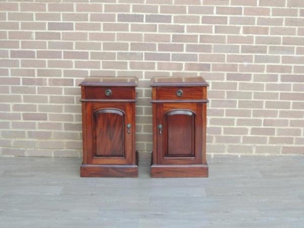 Image 1 of Pair of Mahogany Tall Bedside Cabinets (UK Delivery)