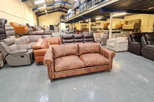 Image 10 of Vintage brown leather 3 seater chesterfield sofa
