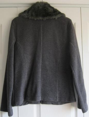Image 2 of Dark grey fleecy Jacket with fur collar, size 12