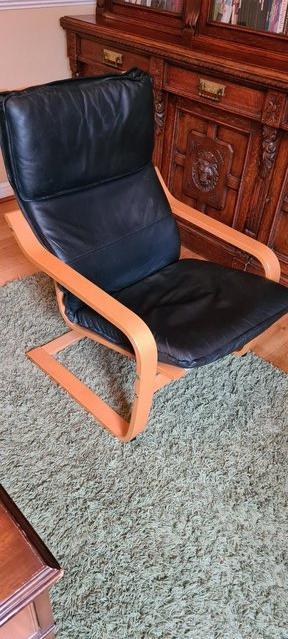 Preview of the first image of Leather and beech wood chair, lovely condition.