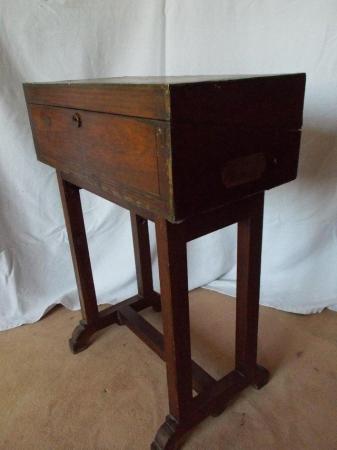 Image 3 of Victorian Oak writing slope on stand, mini desk sewing box
