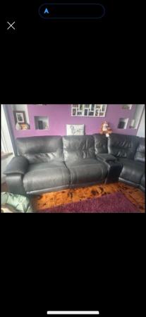 Image 1 of Black pleather corner reclining sofa