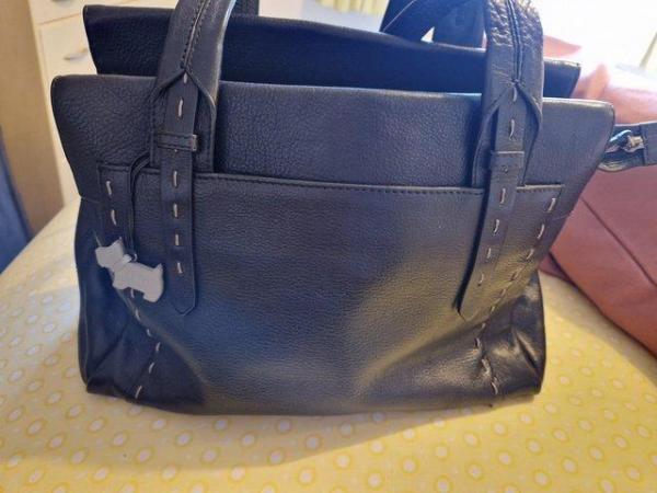 Image 1 of Black radley handbag with blue dog