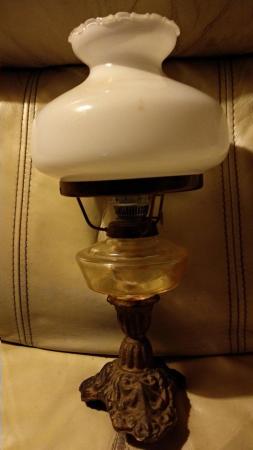 Image 2 of VINTAGE OIL LAMP WITH CAST IRON BASE