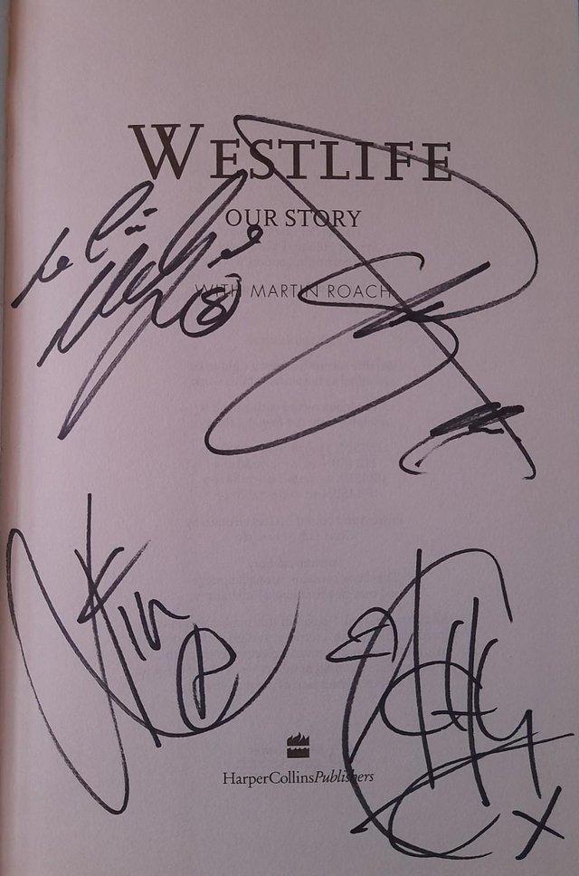 Preview of the first image of WESTLIFE ‘Our Story’ fully signed hardback book 2008..