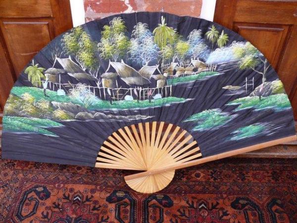 Image 3 of Fan -very large and hand decorated silk
