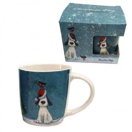 Image 2 of Christmas Porcelain Mug - Jan Pashley Christmas Dog & Robin.