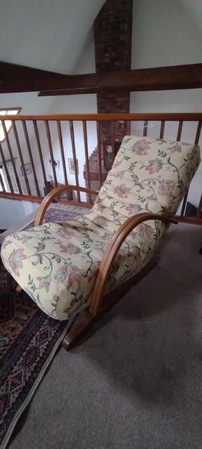 Preview of the first image of Post-war (1940's) upholstered rocking chair.