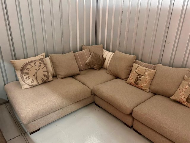 Preview of the first image of Large Beige Corner Sofa with Custions.