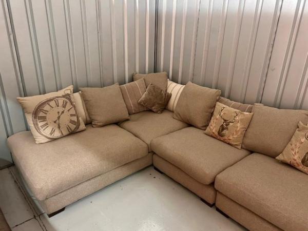 Image 1 of Large Beige Corner Sofa with Custions