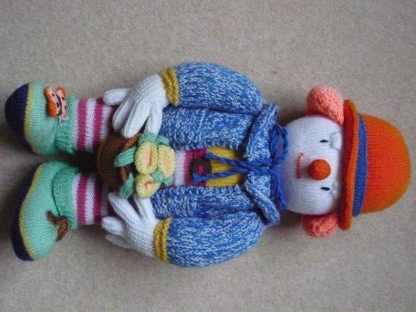 Image 1 of Soft toy - knitted clown, excellent condition