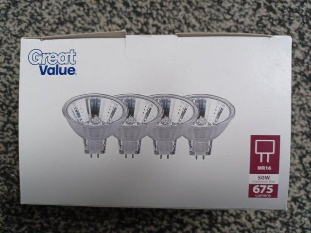 Preview of the first image of Great Value 12 Volt 50w Eco Halogen MR16 Bulb 8 pack.