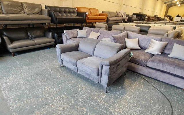 Image 7 of Ezra tara lead grey/blue fabric recliner 2 seater sofa