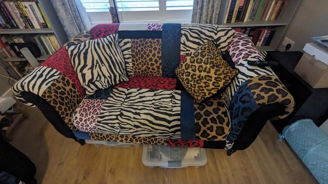 Image 2 of DFS Animal Print Sofas and Footstool - COLLECTION ONLY