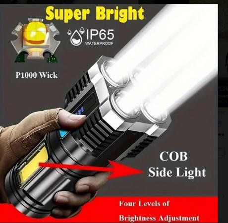 Image 6 of 1pc LED Flashlight, Powerful 4 LED Flashlight With COB Side