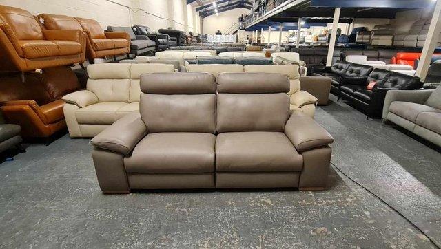 Preview of the first image of Polo Divani Merry taupe grey leather recliner 3 seater sofa.