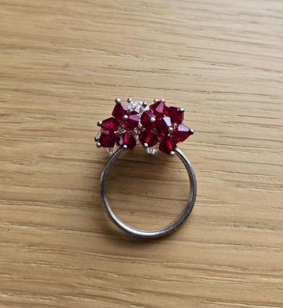 Image 2 of Silver Crystal Beaded Red and White Ring
