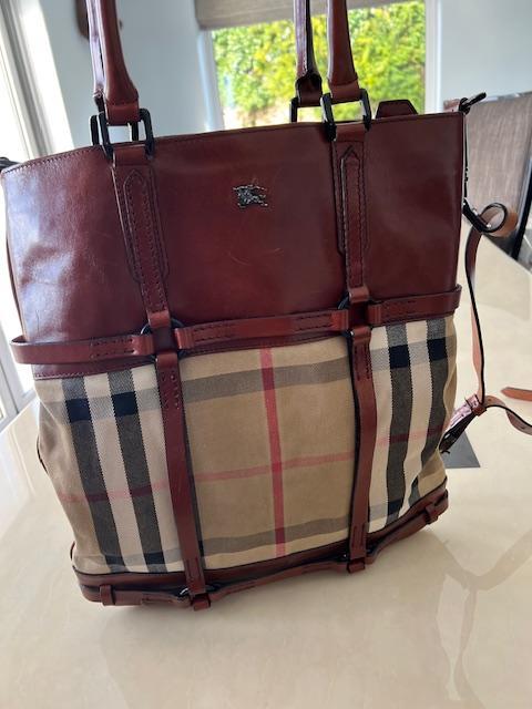 Preview of the first image of Authentic Rare Burberry House Check Bridle Handbag.