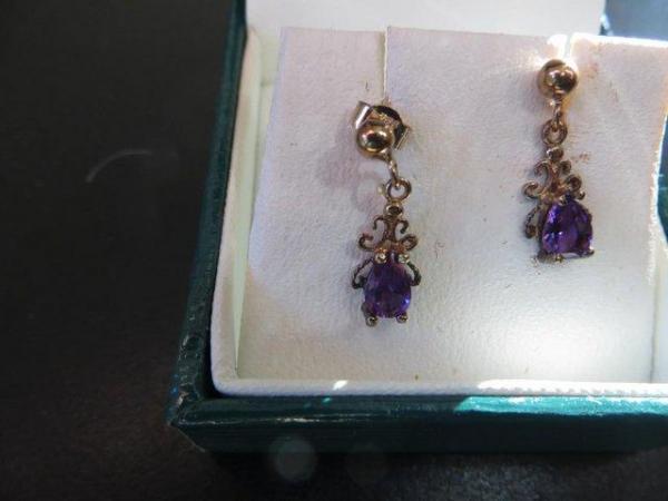 Image 2 of Amethyst Coloured Ear Studs in 9 carat gold