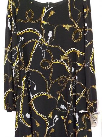Image 4 of New Women's Wallis Smart Black Chain Print Dress Size 12