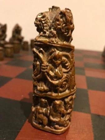 Image 4 of Antique Lewis style chess set with filled metal pieces