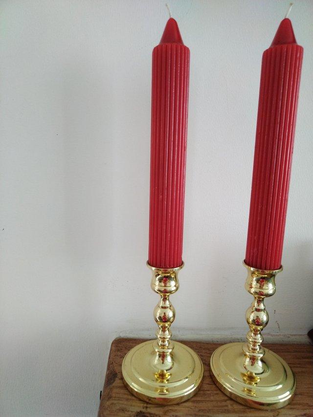 Preview of the first image of Baldwin Solid Brass Candlestick holders, candles included.