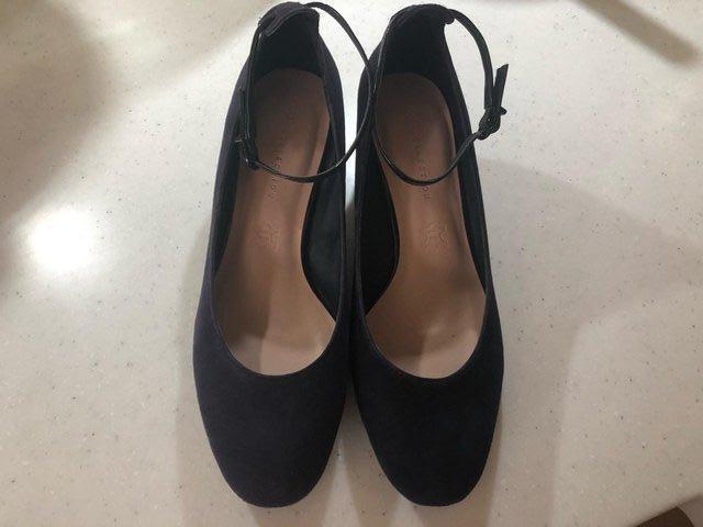 Preview of the first image of M&S Black Suede Shoes with Black Patent Ankle Strap.