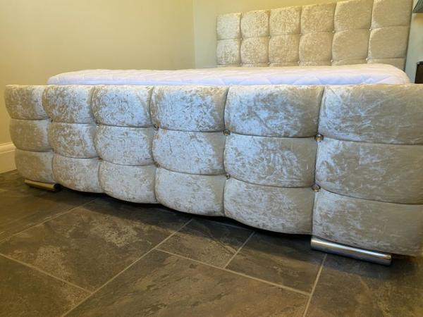 Image 3 of Kingsize Plush Cream Bed Frame studded with Diamanté buttons