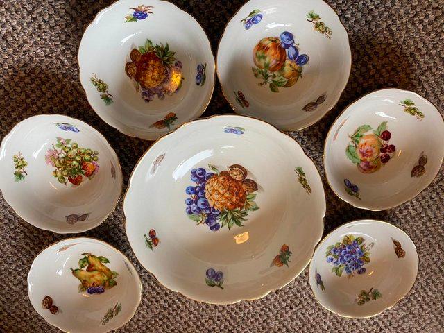 Preview of the first image of Vintage Bohemia set of Dessert Bowls with fruit design.